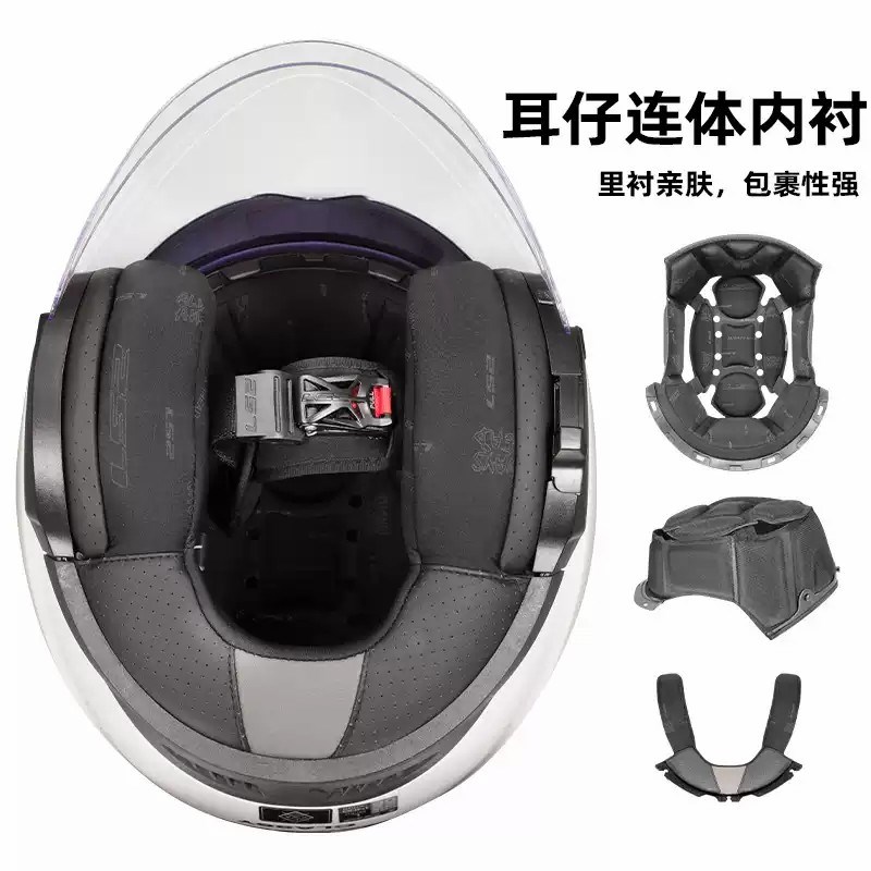LS2摩托车双镜片半盔覆式女四分之三头盔男踏板车四季通用OF620