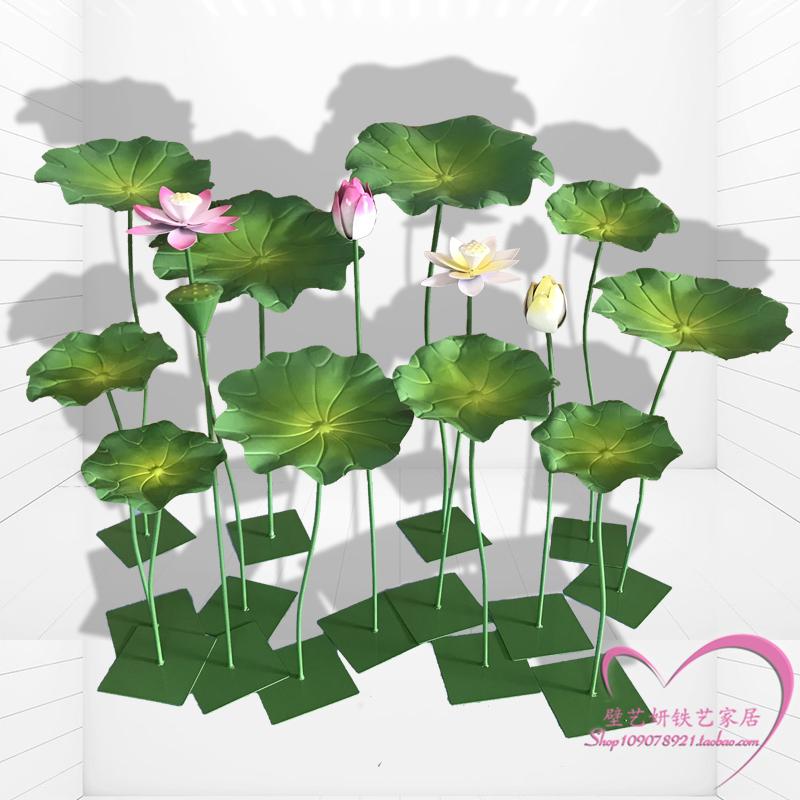 铁艺创意仿真荷叶不锈钢雕塑摆件酒店水池水景金属荷花园林装饰品