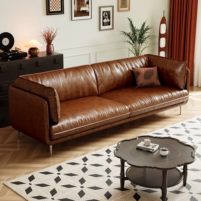 中古风油蜡HUG怀抱沙发客厅直排小户型复古羽绒沙发新款