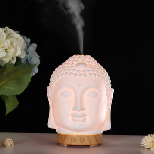 家用是内空气净化加湿器 超声波雾化 222新款 陶瓷创意佛头香薰机