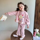 洋气儿 运动休闲套装 童时尚 两件套花边卫衣卫裤 套装 女小童春秋款