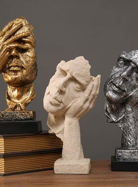 抽象艺术客厅轻奢摆件办公室沉默是金雕塑酒柜玄关桌面家居装饰品