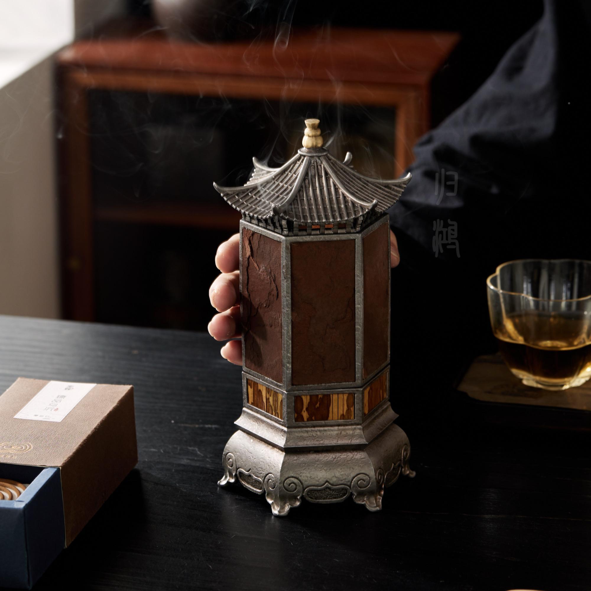 归岩石六鸿方形灯茶室烛台桌ZXH气氛灯高感茶摆件布置级灯覆古香