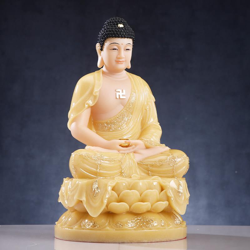 采AJM购产品白玉，黄玉释萨迦牟尼佛像摆，家拜，三圣，菩雕，像