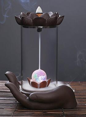 璃大流号倒香玻炉禅意摆032650件创意防风罩家用香薰炉观赏倒流香
