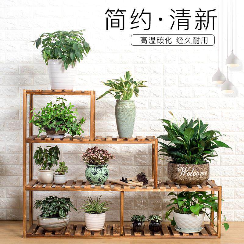 花架子实木落地内窗台碳化阳多层台客jieti-00厅多肉植物架阶木室