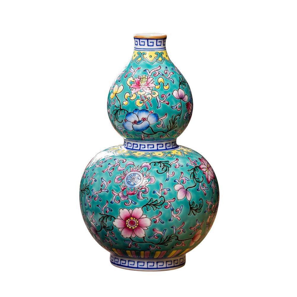 钟家窑XJ-ZJY01景德饰镇陶架瓷花瓶手绘珐琅葫瓶芦瓷器客厅古子装