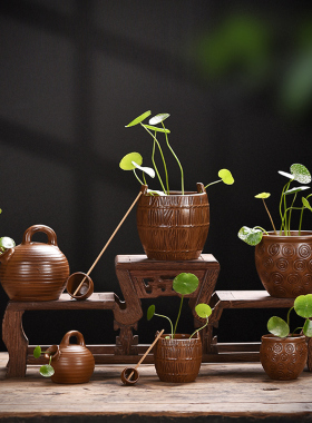 复古创意陶瓷小花器禅意小摆件家居茶室茶道花瓶水培插花茶桌装饰