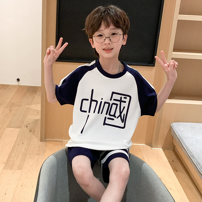 儿童睡衣男童夏季2023新款纯棉短袖中大童男孩家居服亲子夏款薄款