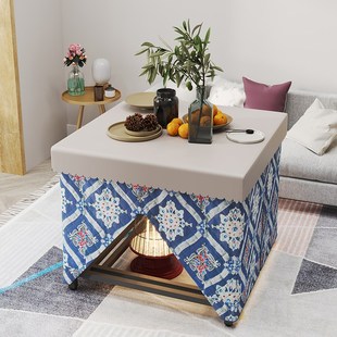 可折叠烤火桌子家用取暖桌多功能餐桌不锈钢烤火炉正方形烤火架子