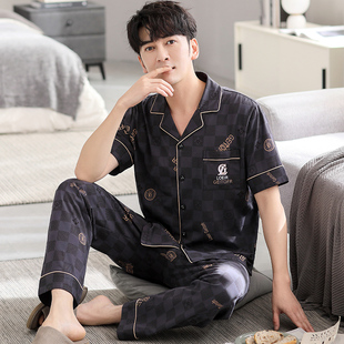 睡衣男款夏季夏天薄款纯棉短袖长裤家居服青年男式高级感大码套装