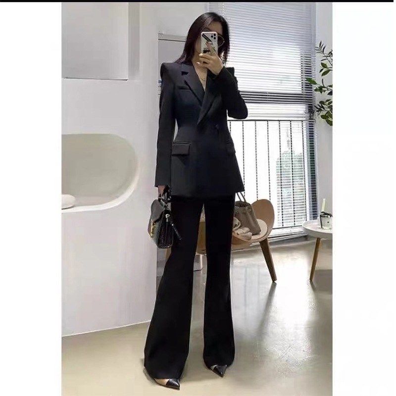 黑色ol气质套装女高级感职业显瘦小西装阔腿裤两件套正装2024新款