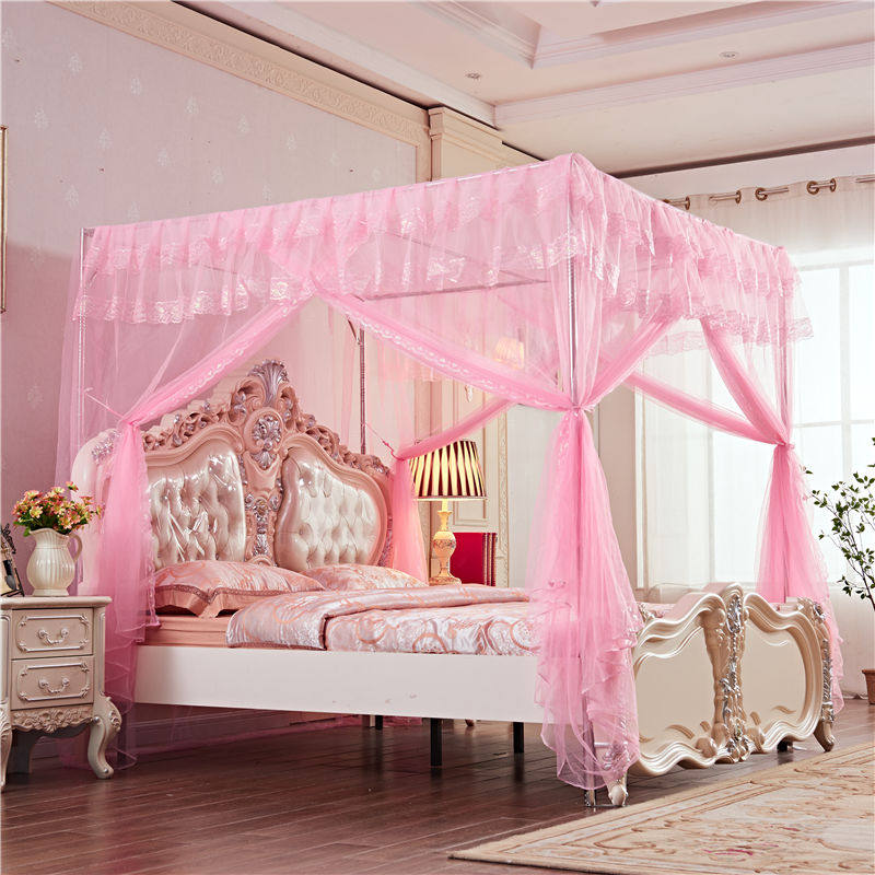 蚊帐不锈钢落地加密公主方顶宫廷三开门四柱支架1.2/1.5/1.8床