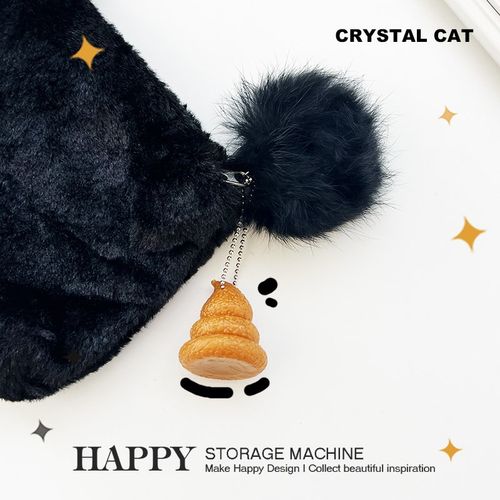 HAPPY可爱毛绒大眼黑猫笔袋学生收纳笔文具盒学习用品创意收纳包