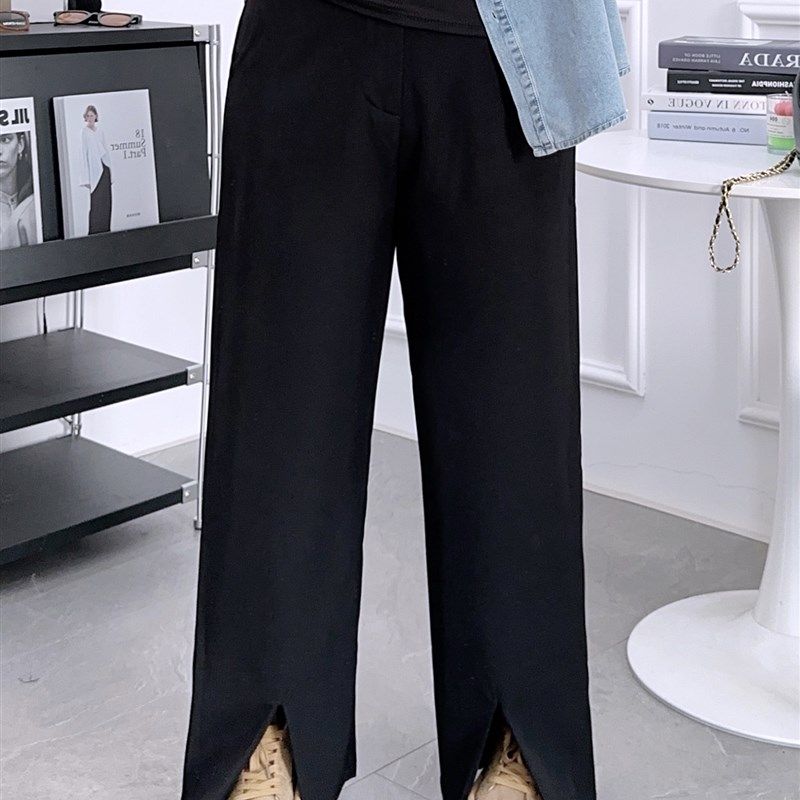 大码黑色开叉休闲西装裤女秋季高腰宽松胖mm梨形身材阔腿直筒裤子,女装/女士精品,大码裤装,淘宝优惠券,粉丝福利购,淘宝优惠卷