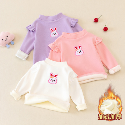 女童打底衫儿童秋冬款一体加绒保暖上衣女宝宝洋气半高领套头白色