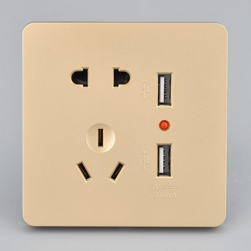暗装USB插座面板墙壁五孔双USB插座手机充电2.1A转5V五孔USB插座