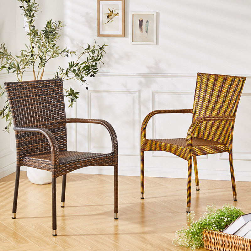 藤椅单人靠背庭院休闲椅阳台户外藤编椅家用藤椅子咖啡厅扶手餐椅