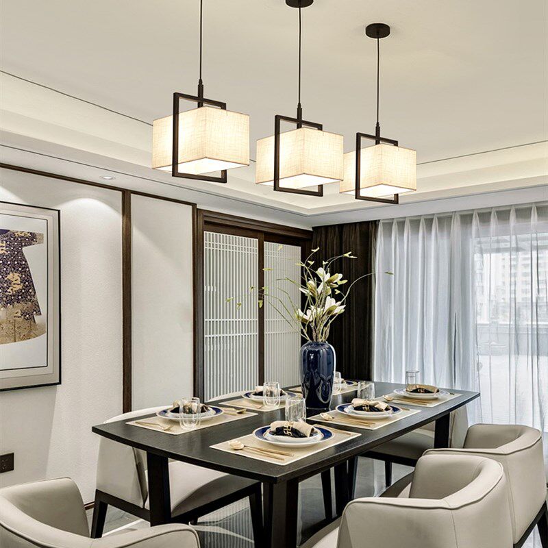 新中式吊灯卧室床头简约餐厅灯led创意阳台玄关过道布艺灯具