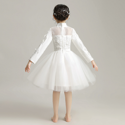 儿童晚礼服公主裙婚纱女童长袖高贵小花童婚礼加绒白色洋气高端冬