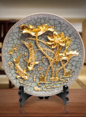 年年有余漆线雕陶瓷工艺品摆件摆盘家居饰品乔迁新居礼物开业礼品