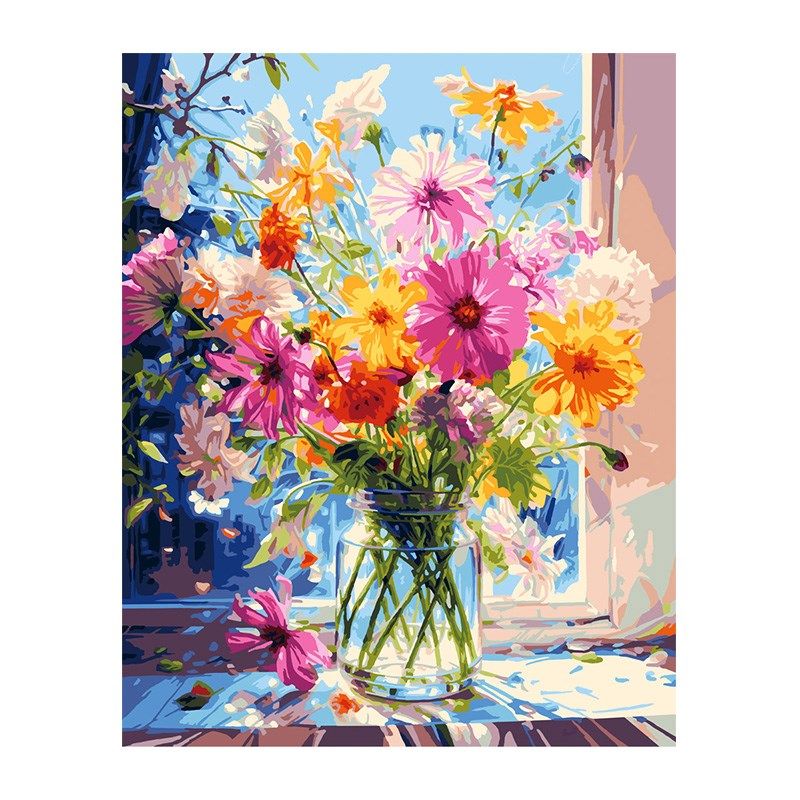 自油自画 数字油画diy手绘手工填充填色涂色减压花卉油彩画 暖阳