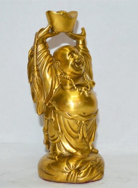 纯铜弥勒佛像供奉摆件大肚佛像手举元宝招财笑佛家用供奉佛像礼品