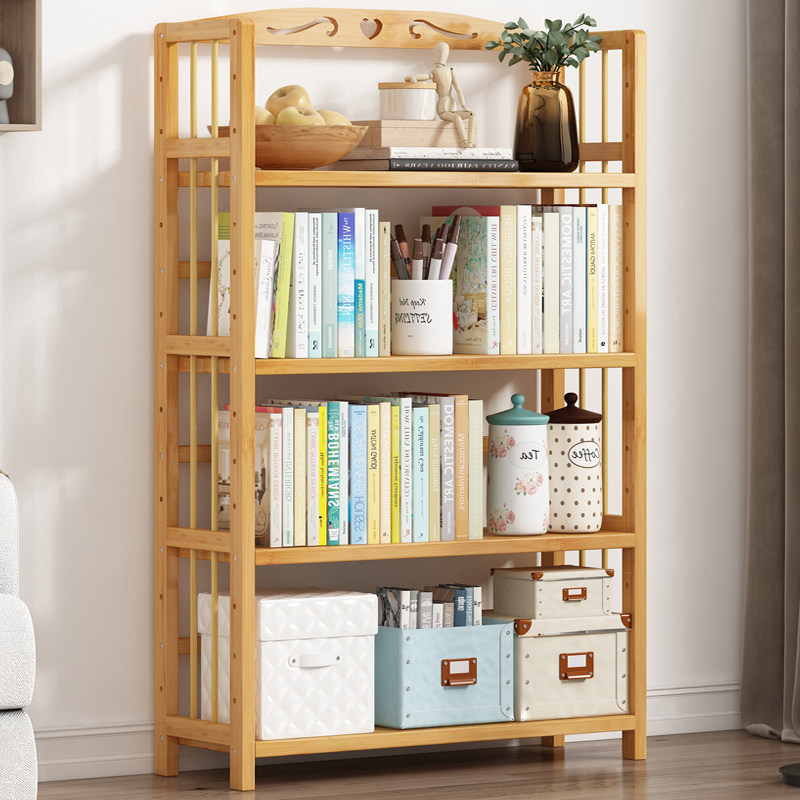 楠竹书架简易多层儿童储物收纳厨房置物架学生客厅实木小书柜落地
