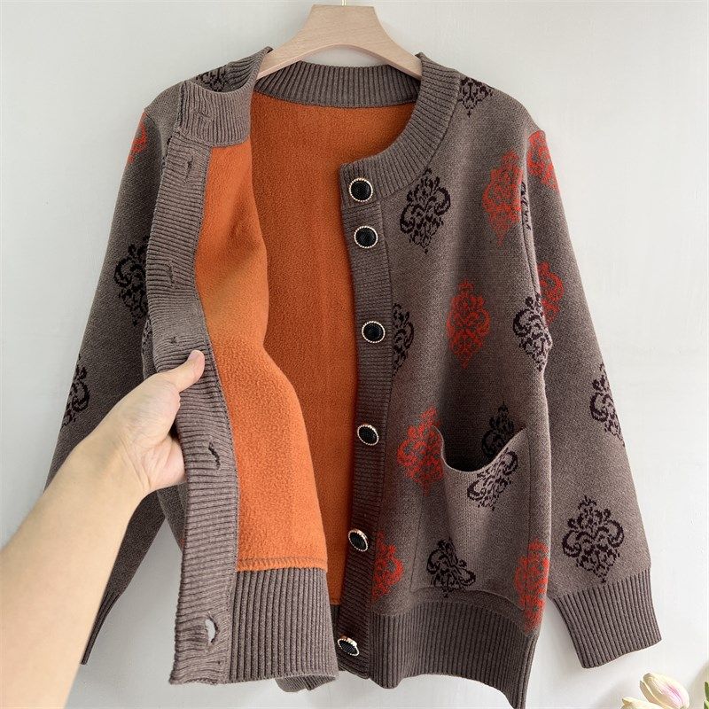 奶奶冬装一体加绒加厚毛衣外套女中老年人秋装妈妈装大码针织开衫,女装/女士精品,中老年女装,淘宝优惠券,粉丝福利购,淘宝优惠卷