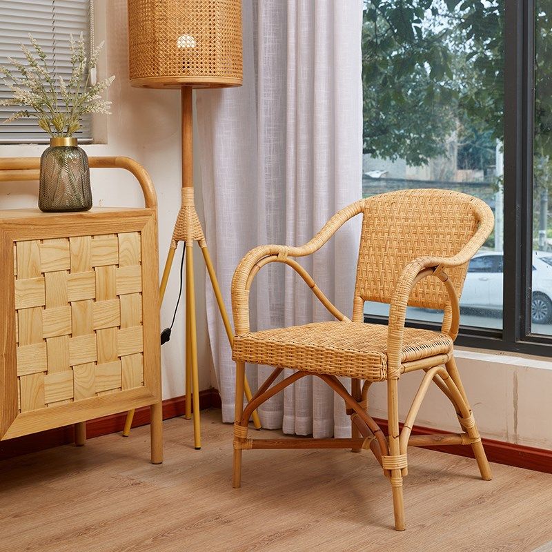 藤椅天然藤编椅子真藤家用休闲法式靠背椅三件套网红单人久坐舒服