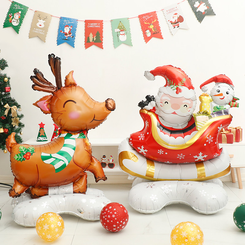 圣诞节4D立体圣诞树麋鹿老人气球装饰商场橱窗场景布置小礼品摆件