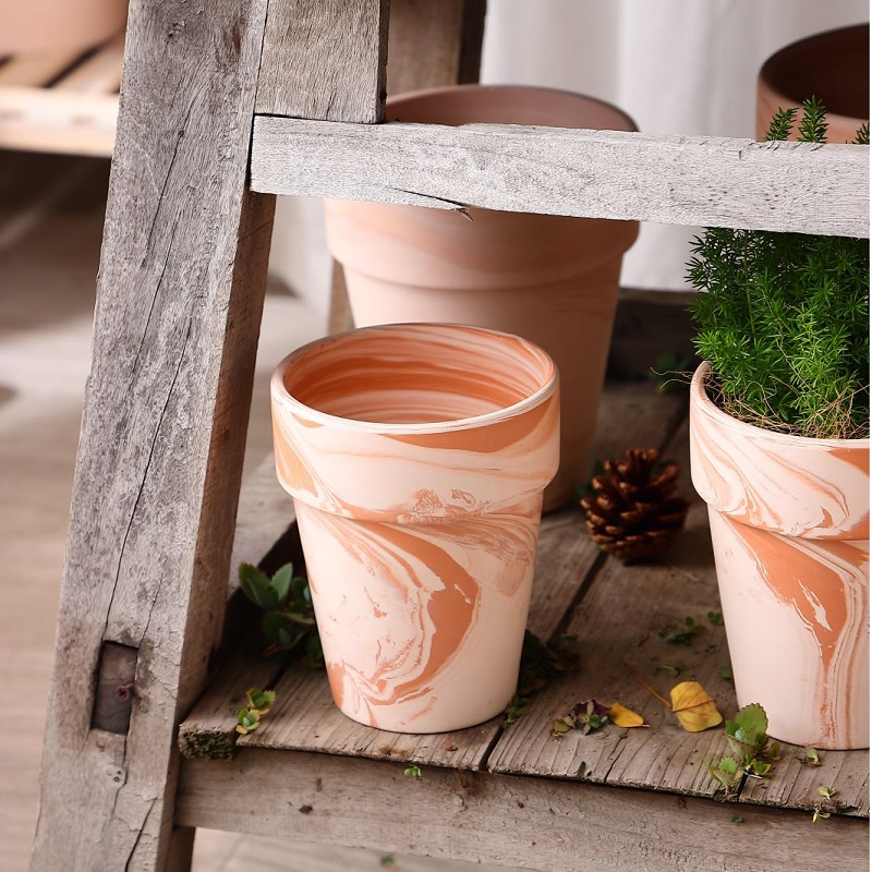 天然素烧玛奇朵超透气吸水红白陶土窑变色大口径带托盘多肉绿植盆