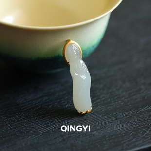 天然正品青海和田玉藕粉观音吊坠18k金男女款玉石挂件送朋友礼物