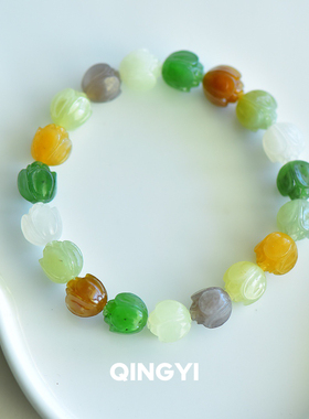 天然新疆和田玉糖料荷花多宝手串10mm女款碧玉石手链送闺蜜礼物