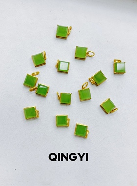 天然俄料和田玉碧玉方糖吊坠18k金苹果绿女款方形玉石挂件送朋友