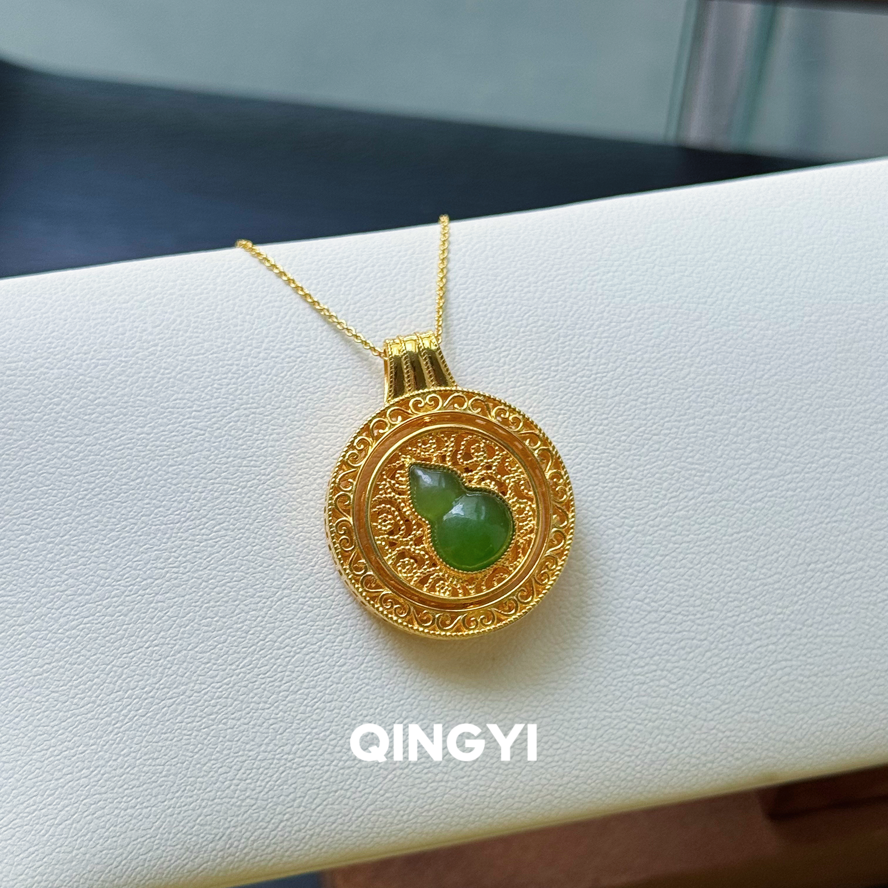 天然俄料和田玉碧玉葫芦吊坠s925银镶女款玉石挂件玉坠送女友礼物