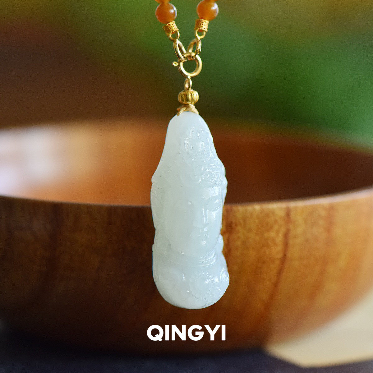 天然正品和田玉新疆羊脂白玉观音吊坠18k金镶玉石挂件男女款玉坠