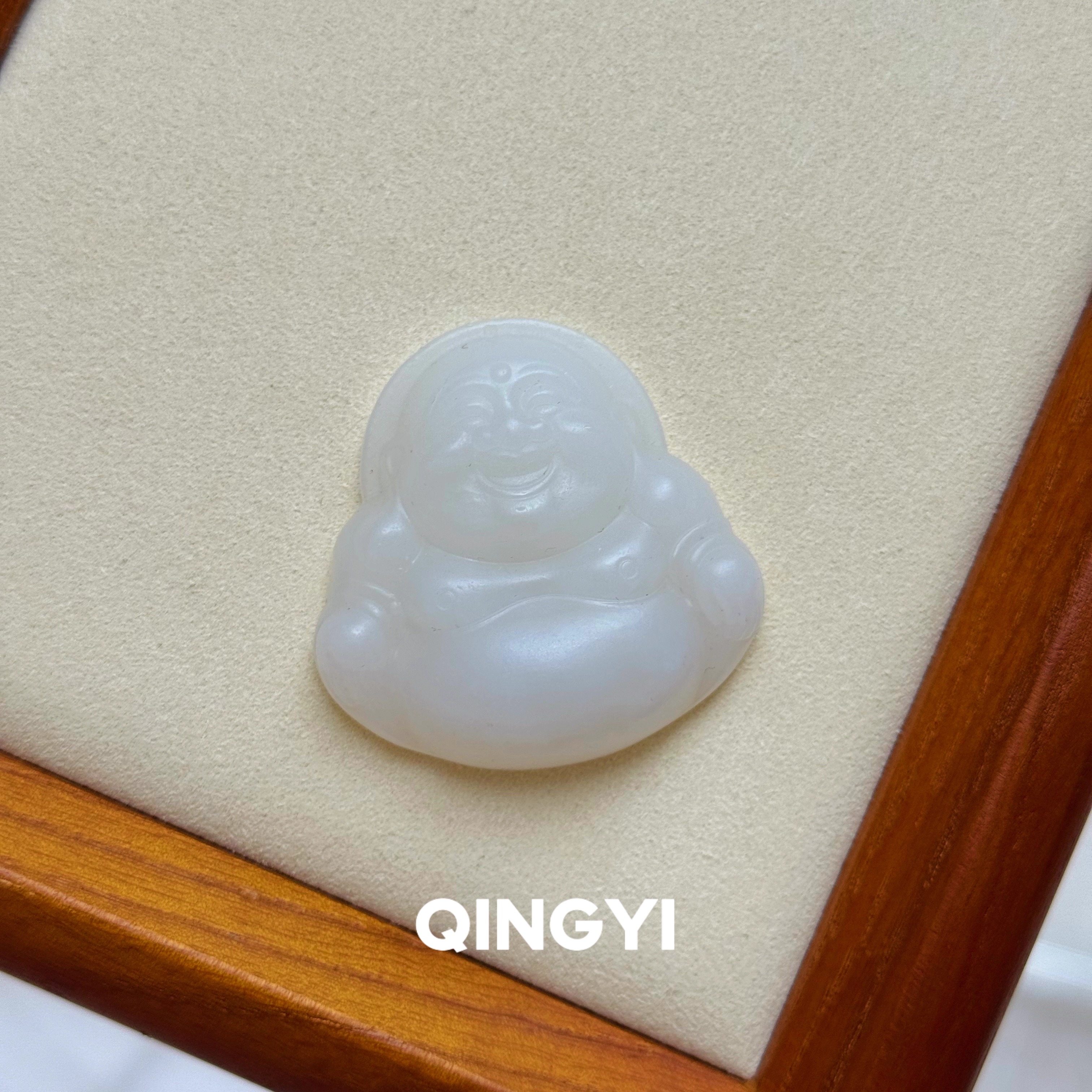 天然正品新疆和田玉白玉佛公吊坠笑佛玉石挂件女送女友礼物毛衣链