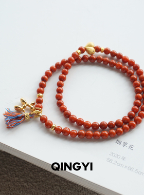 天然满色满肉南红玛瑙手链女款多圈手串本命年红色首饰送朋友礼物