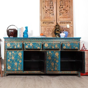 饰柜 饰家具设计师玄关柜复古门厅装 中式 实木贴金花纹餐边柜艺术装