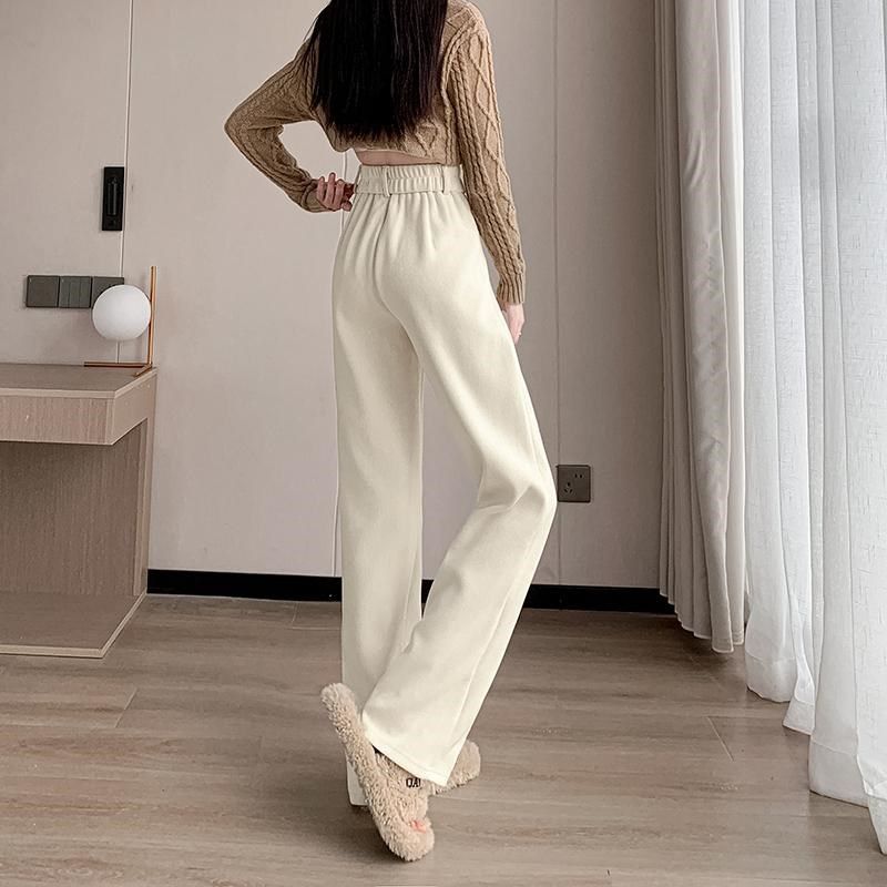 窄版阔腿裤女秋冬大码胖mm高腰垂感灯芯绒加绒直筒拖地加长西装裤