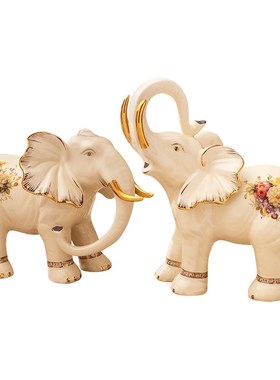 欧式陶瓷大象摆件一对招财镇宅吉祥大号客厅电视柜玄关酒柜装饰品
