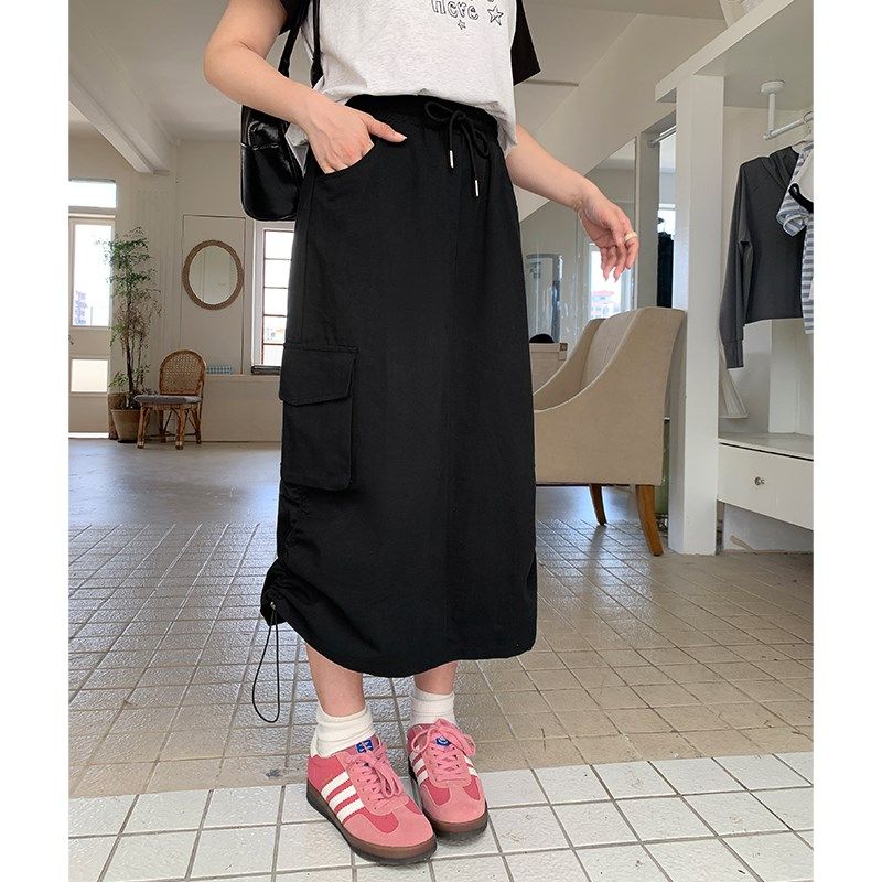胖mm宽松两穿抽绳直筒工装裙大码女装高腰开叉休闲半身长裙32080,女装/女士精品,大码半身裙,淘宝优惠券,粉丝福利购,淘宝优惠卷