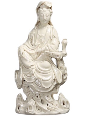 陶瓷摆饰《坐岩自在观音菩萨像》王秋芳雕塑观世音菩萨佛像