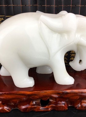 天然白玉大象摆件一对客厅玄关酒柜书柜桌面简约新中式装饰品送礼