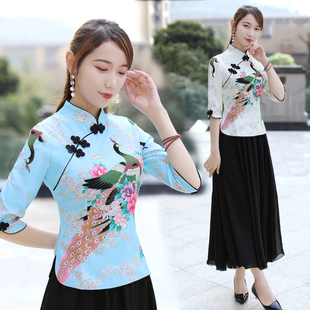 显瘦优雅淑女文艺中袖 春夏季 修身 中式 透气改良旗袍两件套上衣 新款
