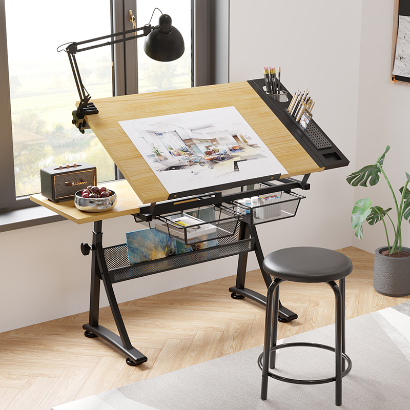 工厂团购实木升降书桌多功能学生画板办公学习工作写字台画案画架