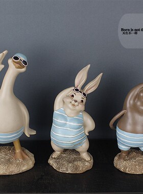 美式北欧风格可爱拟人创意个性动物泳装玄关电视柜客厅装饰品摆件