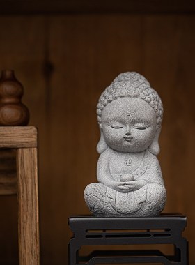 新创意青砂石释迦摩尼佛像茶宠小摆件复古佛鱼缸造景盆栽桌面装饰