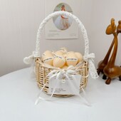 插花小提篮子月子鸡蛋花篮法式 手提鲜花坐月子送产妇礼物手工藤编